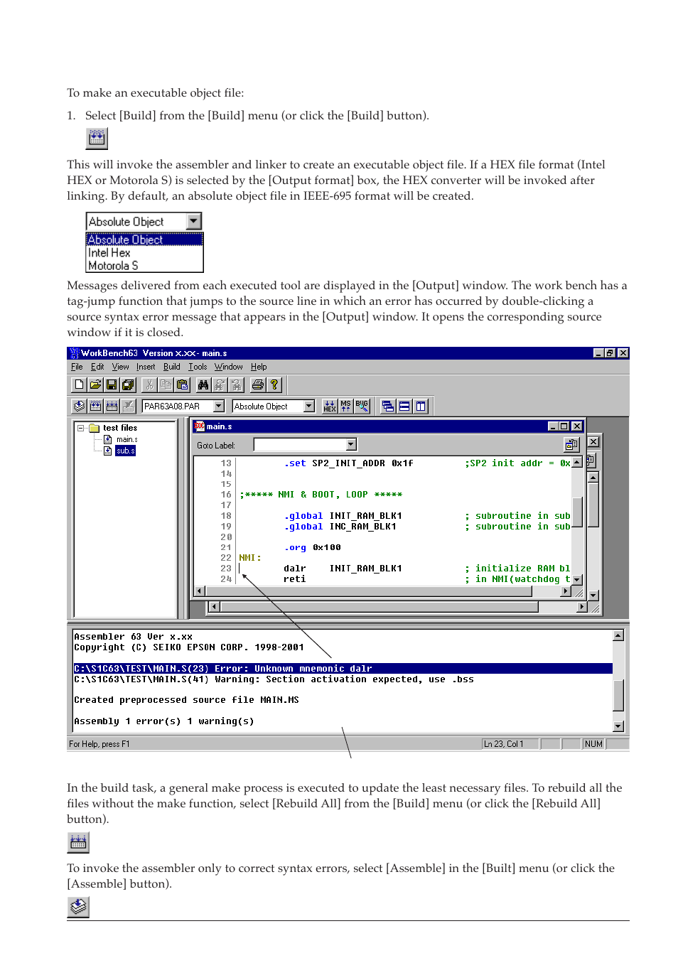 5 building an executable object, 6 debugging | Epson S5U1C63000A User Manual | Page 25 / 346