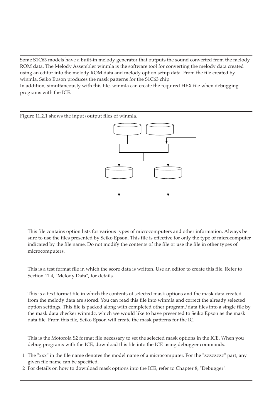 11 melody assembler, 1 outline of the melody assembler winmla, 2 input/output files | 11 m, Chapter, Elody, Ssembler | Epson S5U1C63000A User Manual | Page 276 / 346