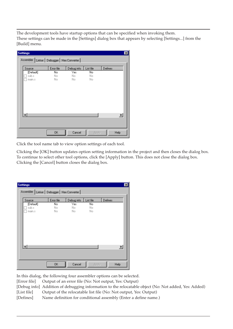 9 tool option settings, 1 assembler options, 11 short-cut key list | Epson S5U1C63000A User Manual | Page 54 / 346