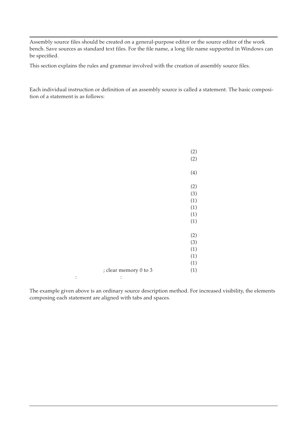 5 grammar of assembly source, 1 statements, 6 register names 4.5.7 numerical notations | Epson S5U1C63000A User Manual | Page 65 / 346