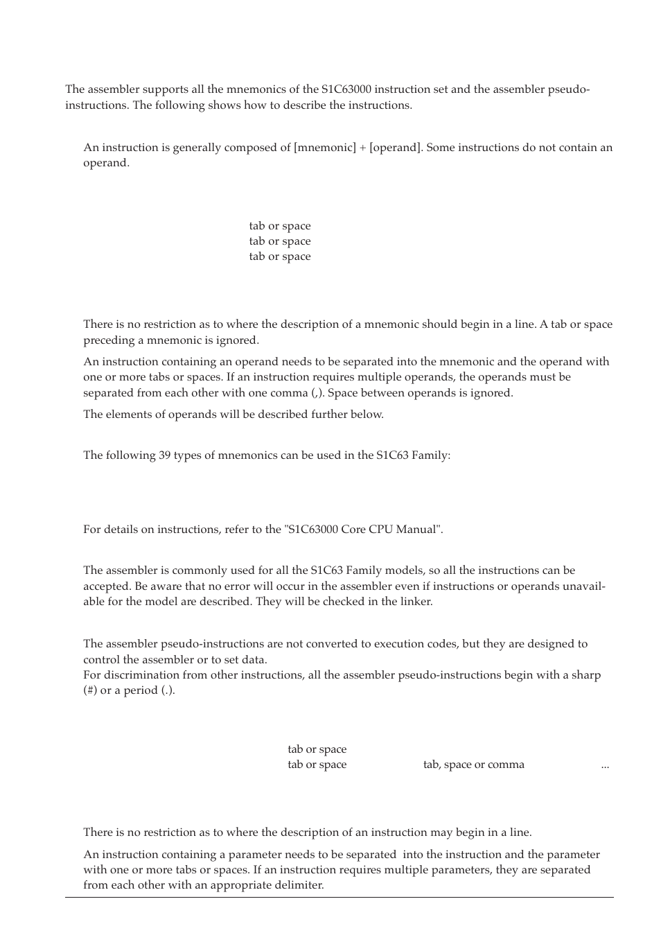 2 instructions (mnemonics and pseudo-instructions), 8 operators | Epson S5U1C63000A User Manual | Page 67 / 346