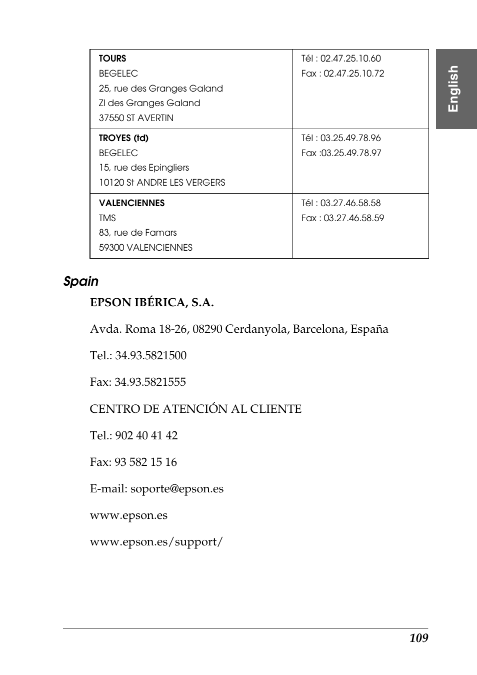 Spain, Eng li s h spain | Epson Photo 925 User Manual | Page 111 / 152