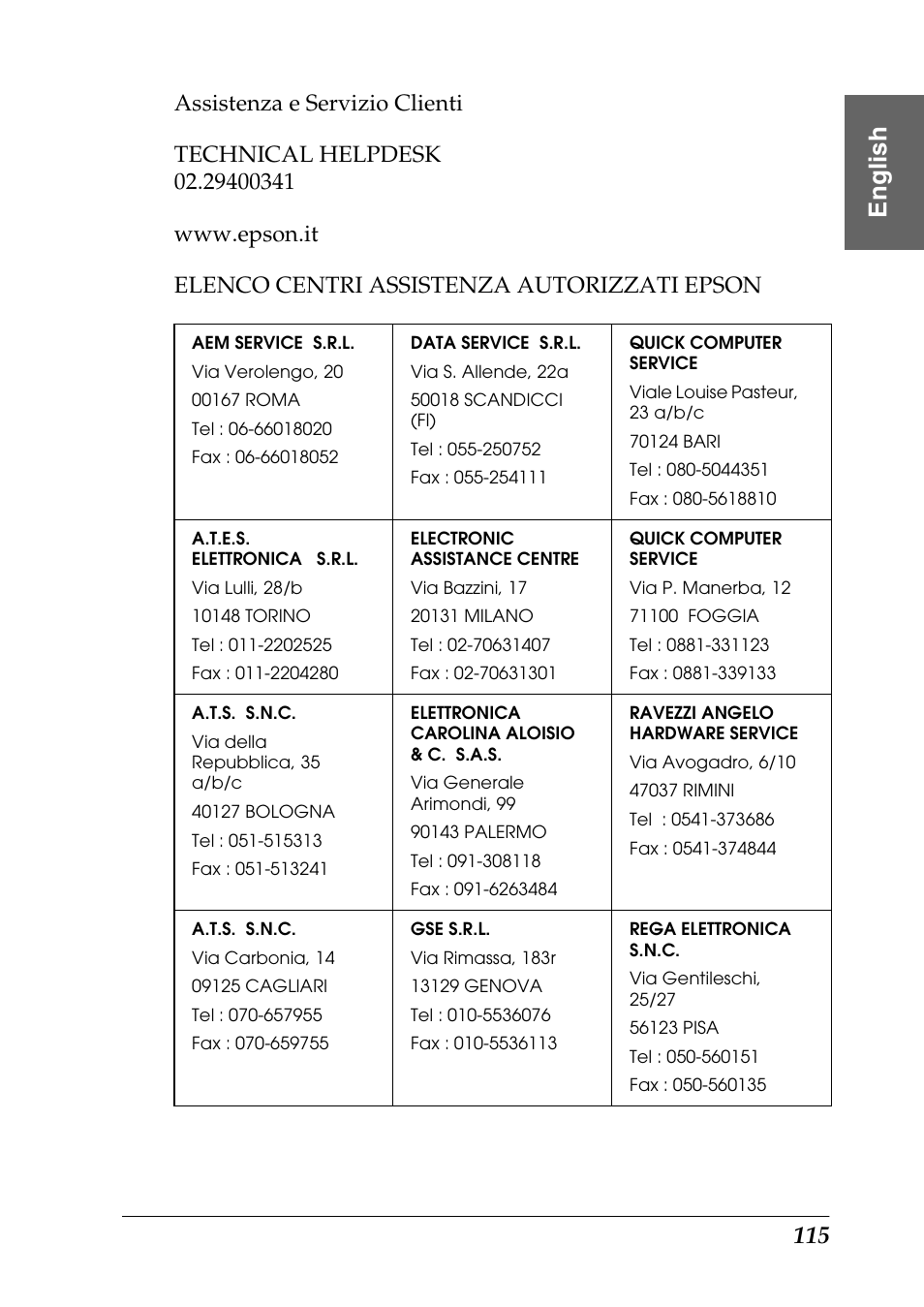 Eng li s h | Epson Photo 925 User Manual | Page 117 / 152