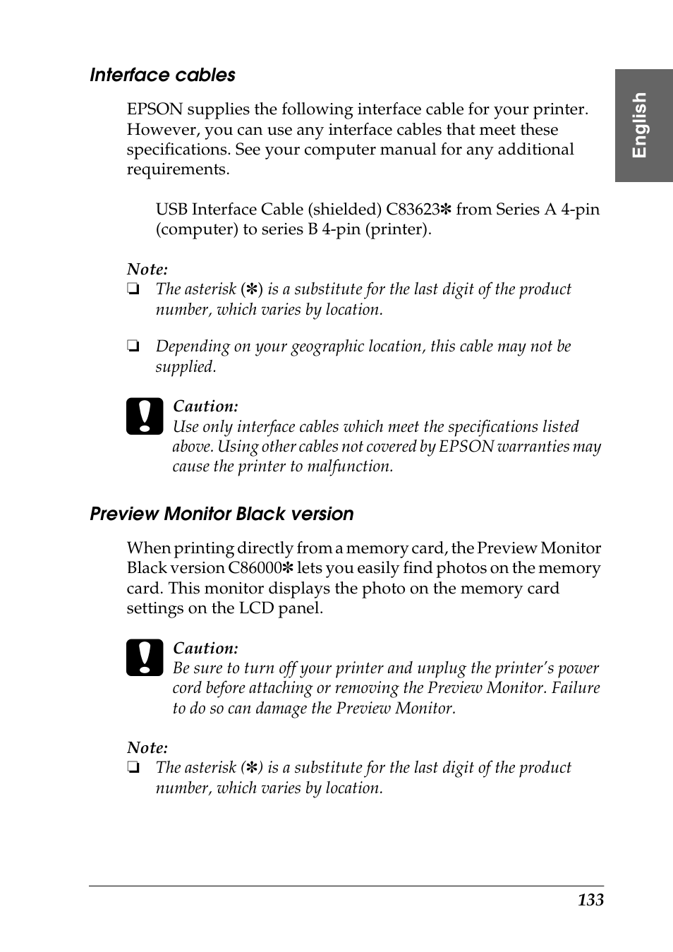 Interface cables, Preview monitor black version | Epson Photo 925 User Manual | Page 135 / 152