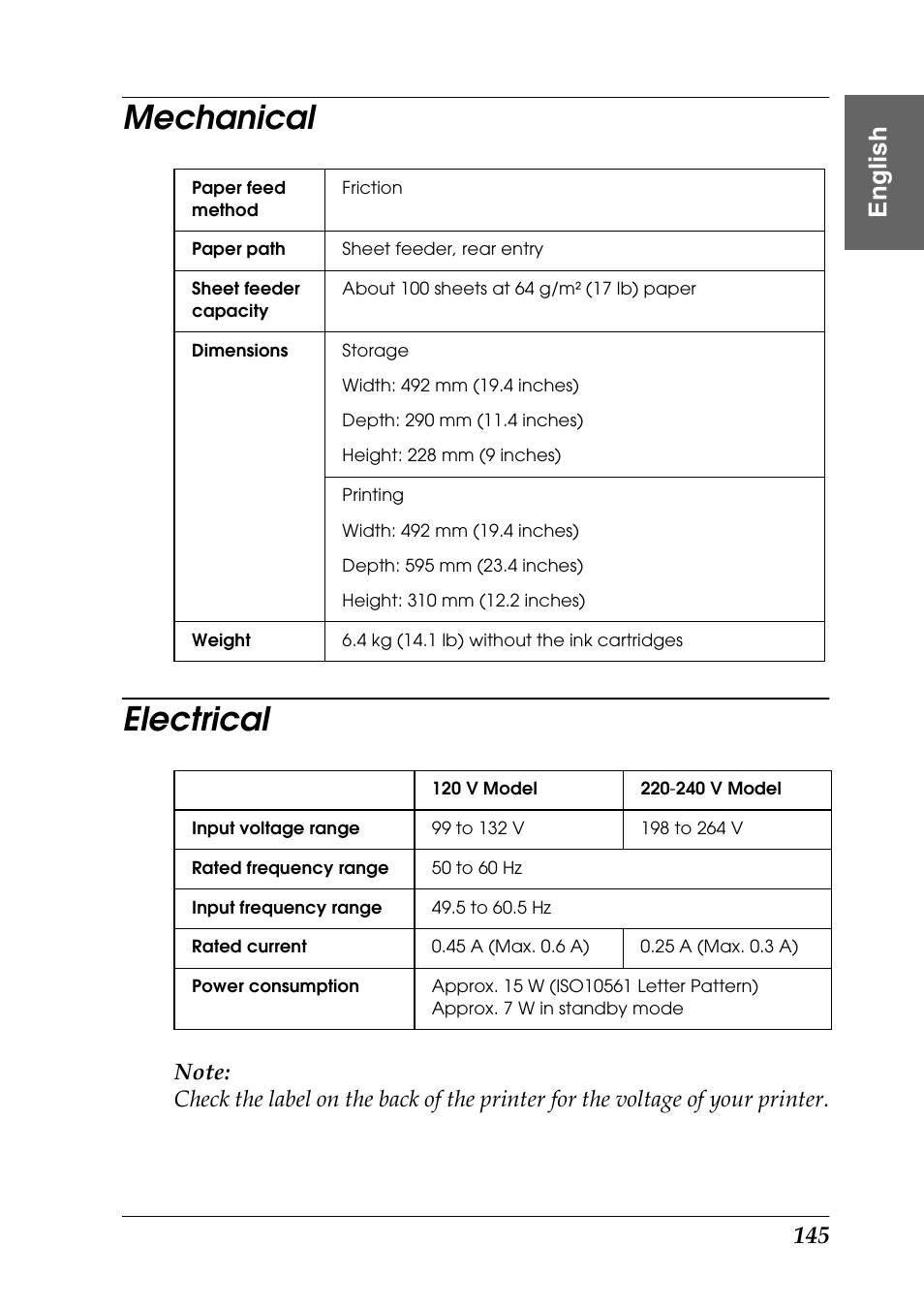 Mechanical, Electrical, Mechanical electrical | Eng li s h | Epson Photo 925 User Manual | Page 147 / 152