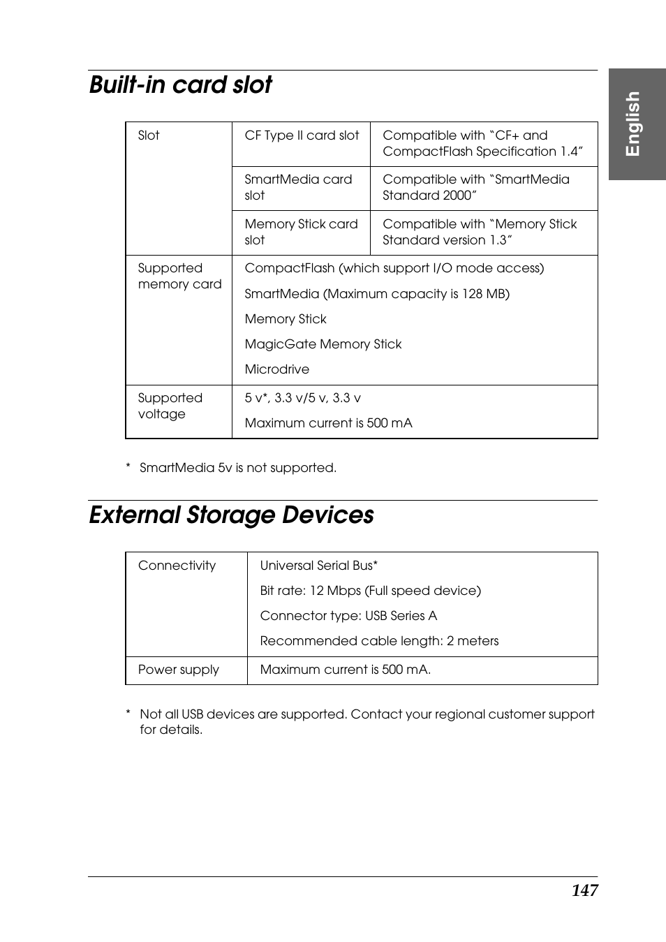 Built-in card slot, External storage devices, Eng li s h | Epson Photo 925 User Manual | Page 149 / 152
