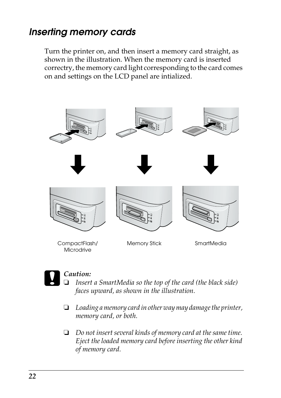 Inserting memory cards | Epson Photo 925 User Manual | Page 24 / 152