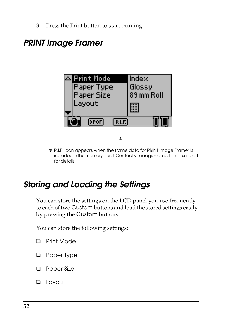 Print image framer, Storing and loading the settings | Epson Photo 925 User Manual | Page 54 / 152