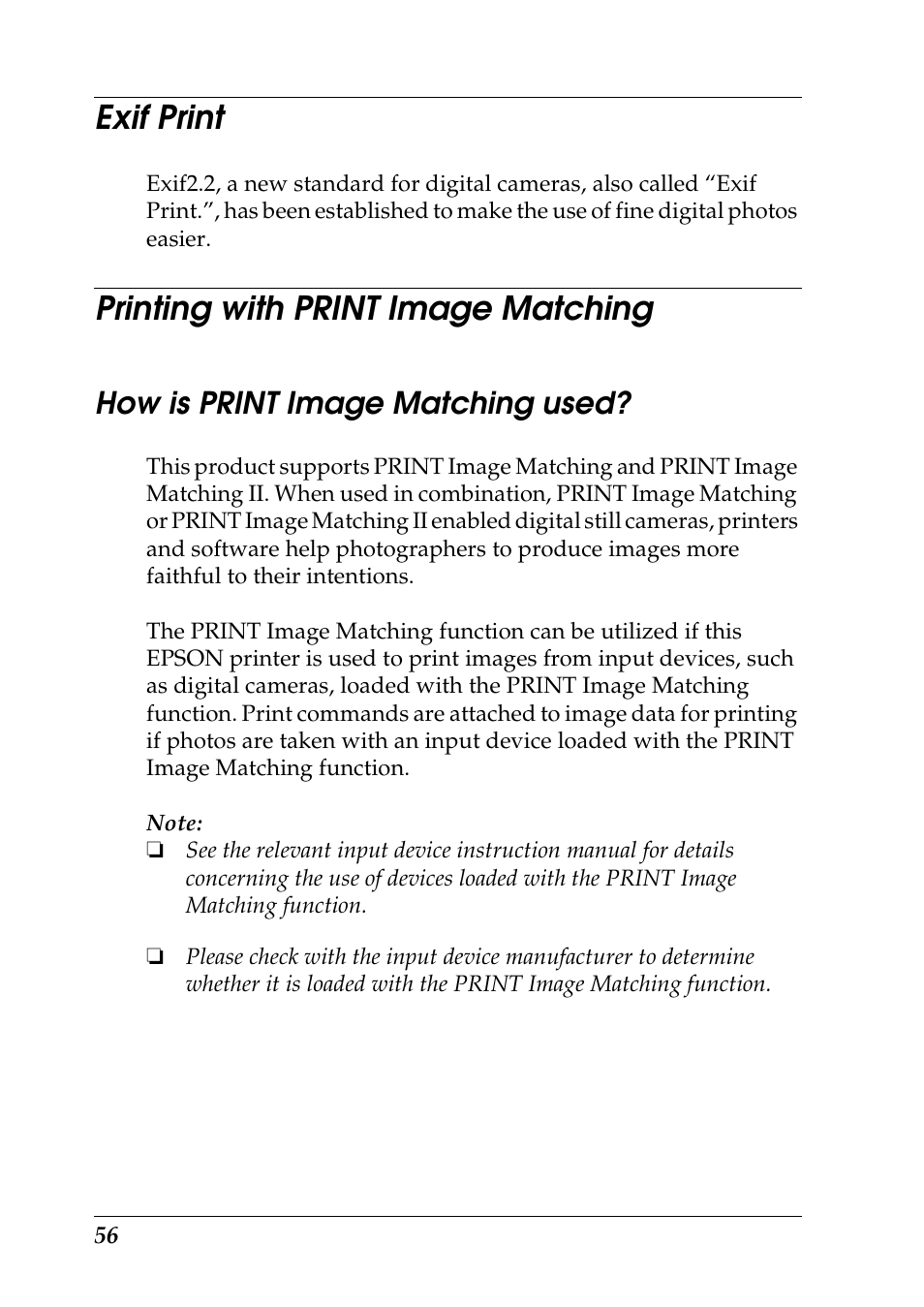 Exif print, Printing with print image matching, How is print image matching used | Epson Photo 925 User Manual | Page 58 / 152