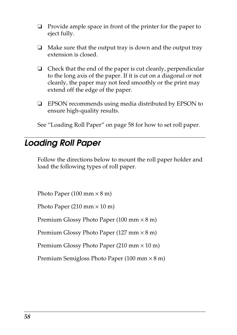 Loading roll paper | Epson Photo 925 User Manual | Page 60 / 152