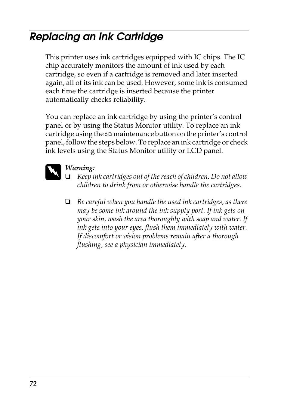 Replacing an ink cartridge | Epson Photo 925 User Manual | Page 74 / 152