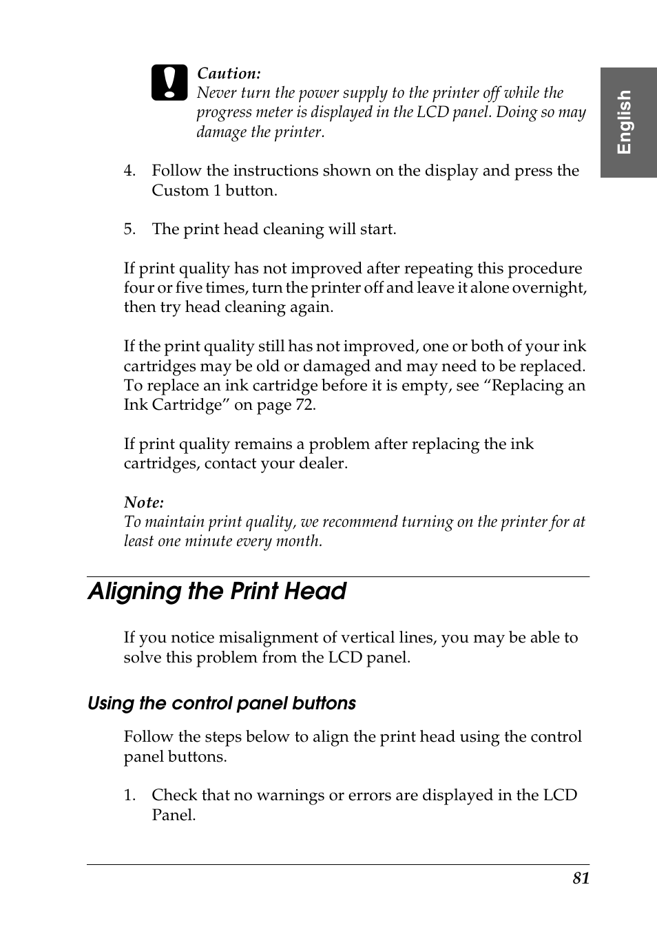 Aligning the print head, Using the control panel buttons | Epson Photo 925 User Manual | Page 83 / 152