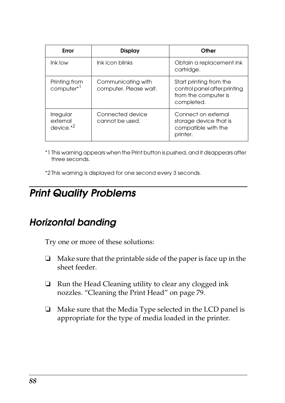 Print quality problems, Horizontal banding | Epson Photo 925 User Manual | Page 90 / 152