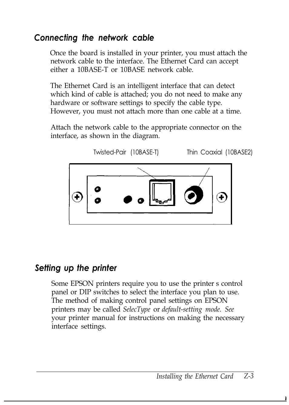 Connecting the network cable, Setting up the printer | Epson C82346 User Manual | Page 18 / 81