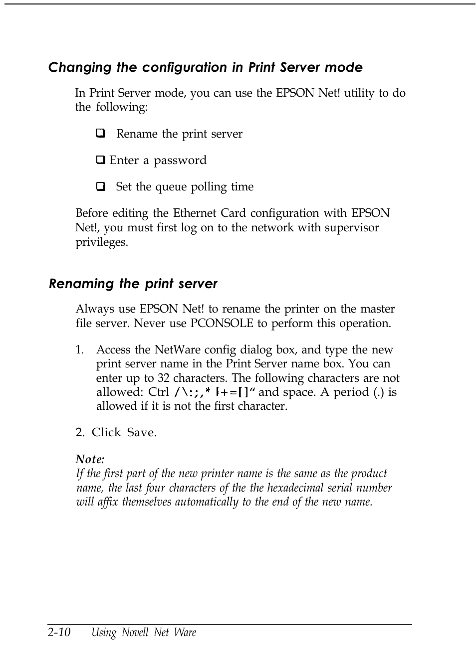 Changing the configuration in print server mode, Renaming the print server | Epson C82346 User Manual | Page 31 / 81