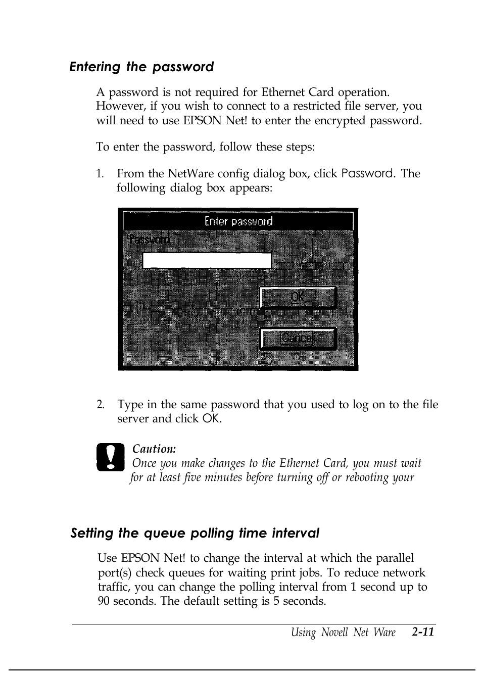 Entering the password, Setting the queue polling time interval | Epson C82346 User Manual | Page 32 / 81