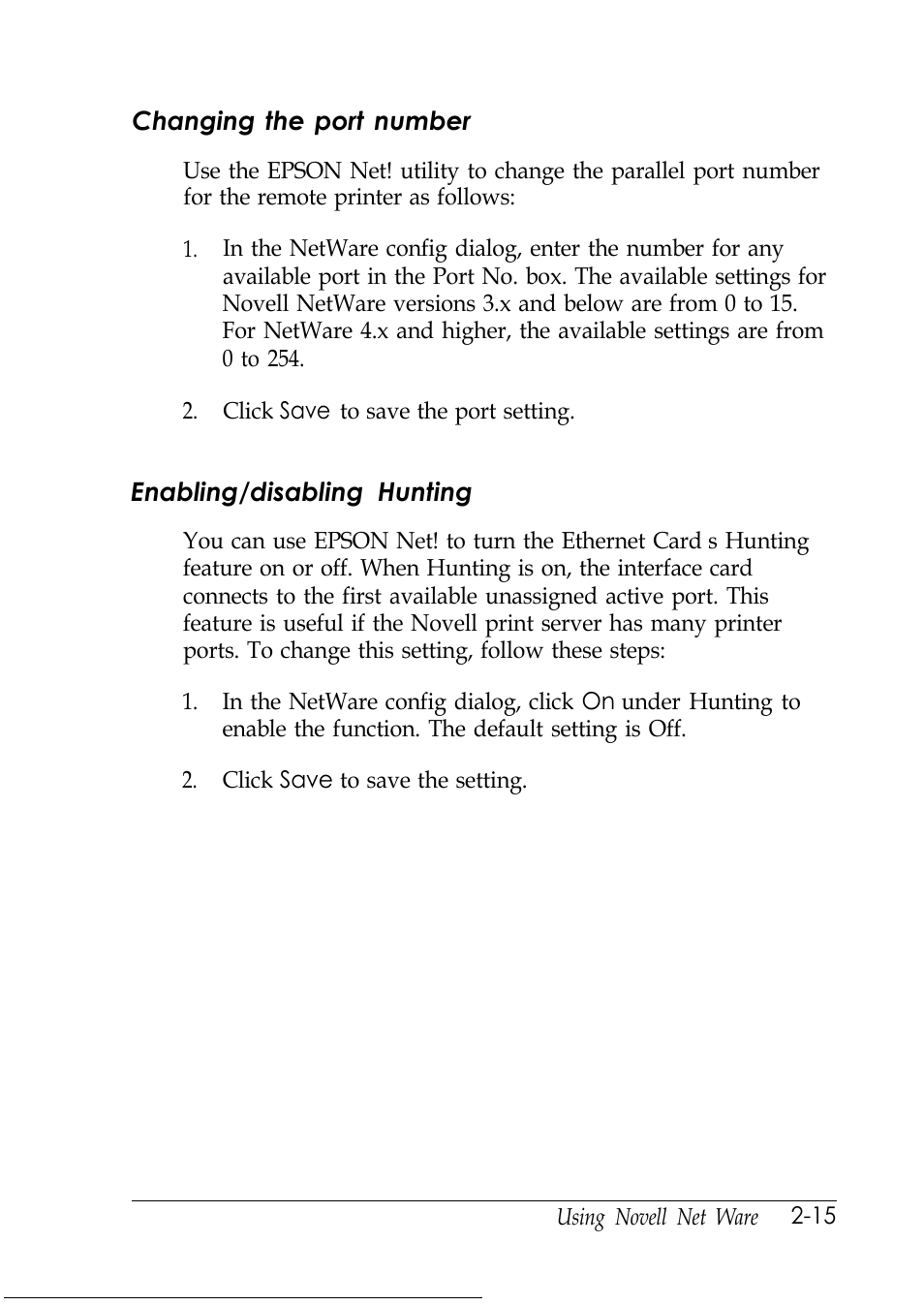 Changing the port number, Enabling/disabling hunting | Epson C82346 User Manual | Page 36 / 81