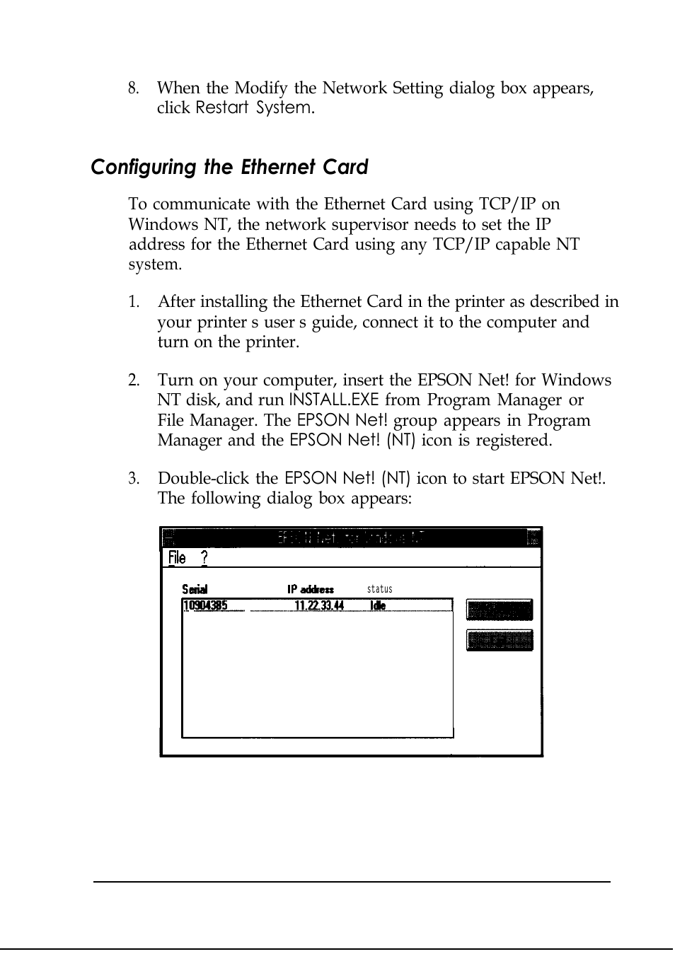 Configuring the ethernet card | Epson C82346 User Manual | Page 50 / 81