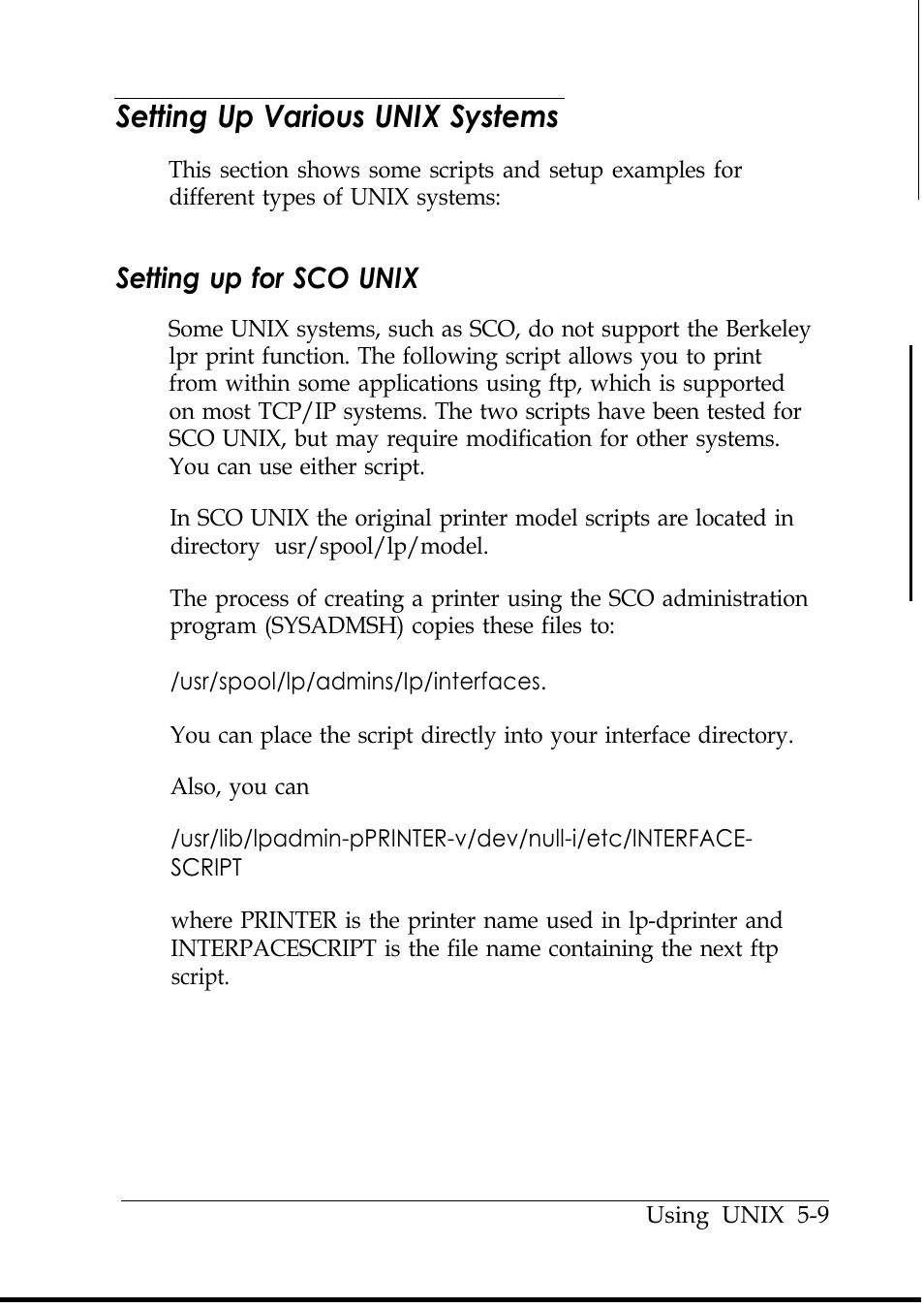 Setting up various unix systems, Setting up for sco unix | Epson C82346 User Manual | Page 61 / 81