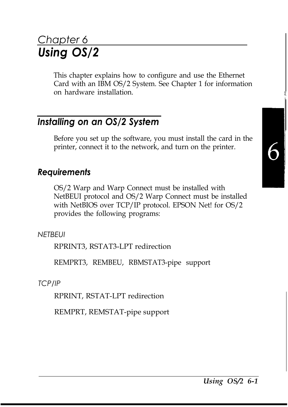 Chap 6-using os/2, Installing on an os/2 system, Requirements | Using os/2, Chapter 6 | Epson C82346 User Manual | Page 67 / 81