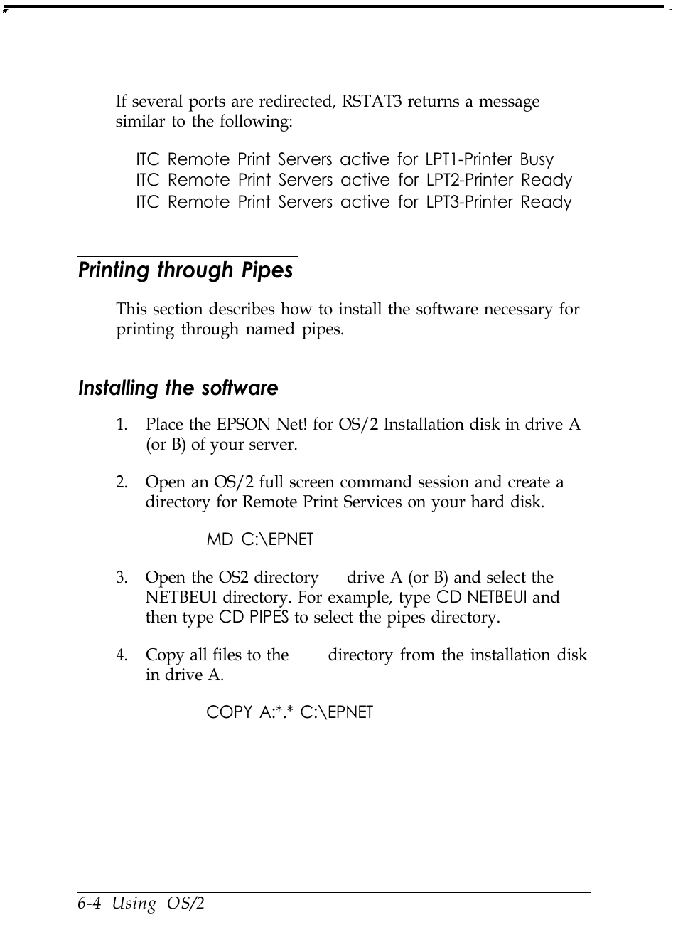 Printing through pipes, Installing the software | Epson C82346 User Manual | Page 70 / 81