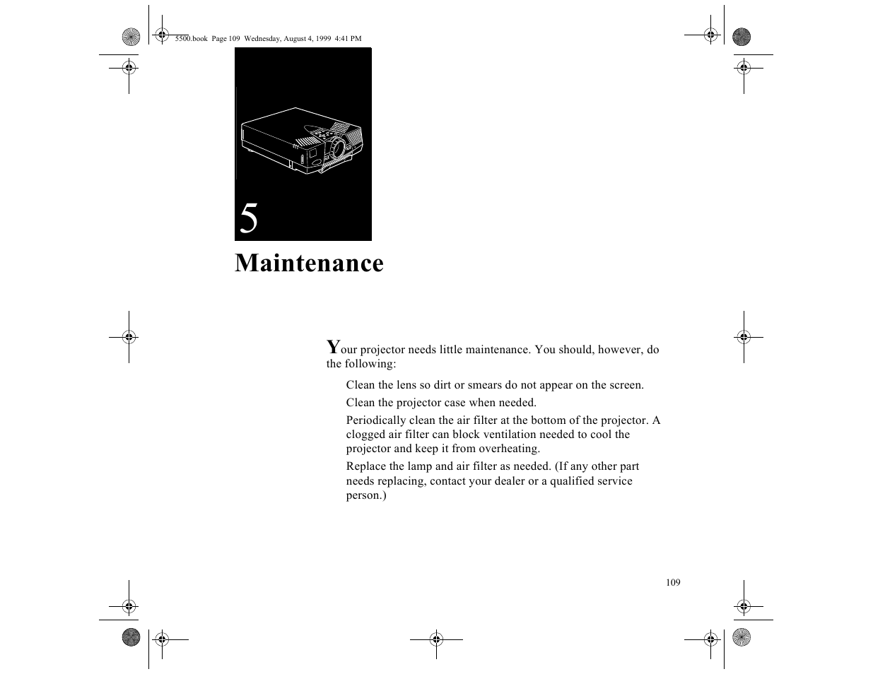 Chap 5-maintenance, Maintenance 109, Maintenance | Epson 5500C User Manual | Page 121 / 156