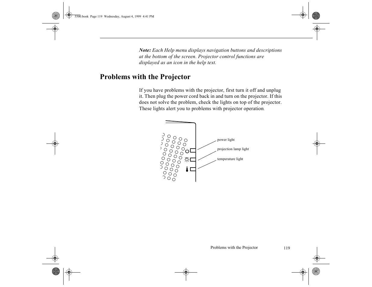Problems with the projector | Epson 5500C User Manual | Page 131 / 156
