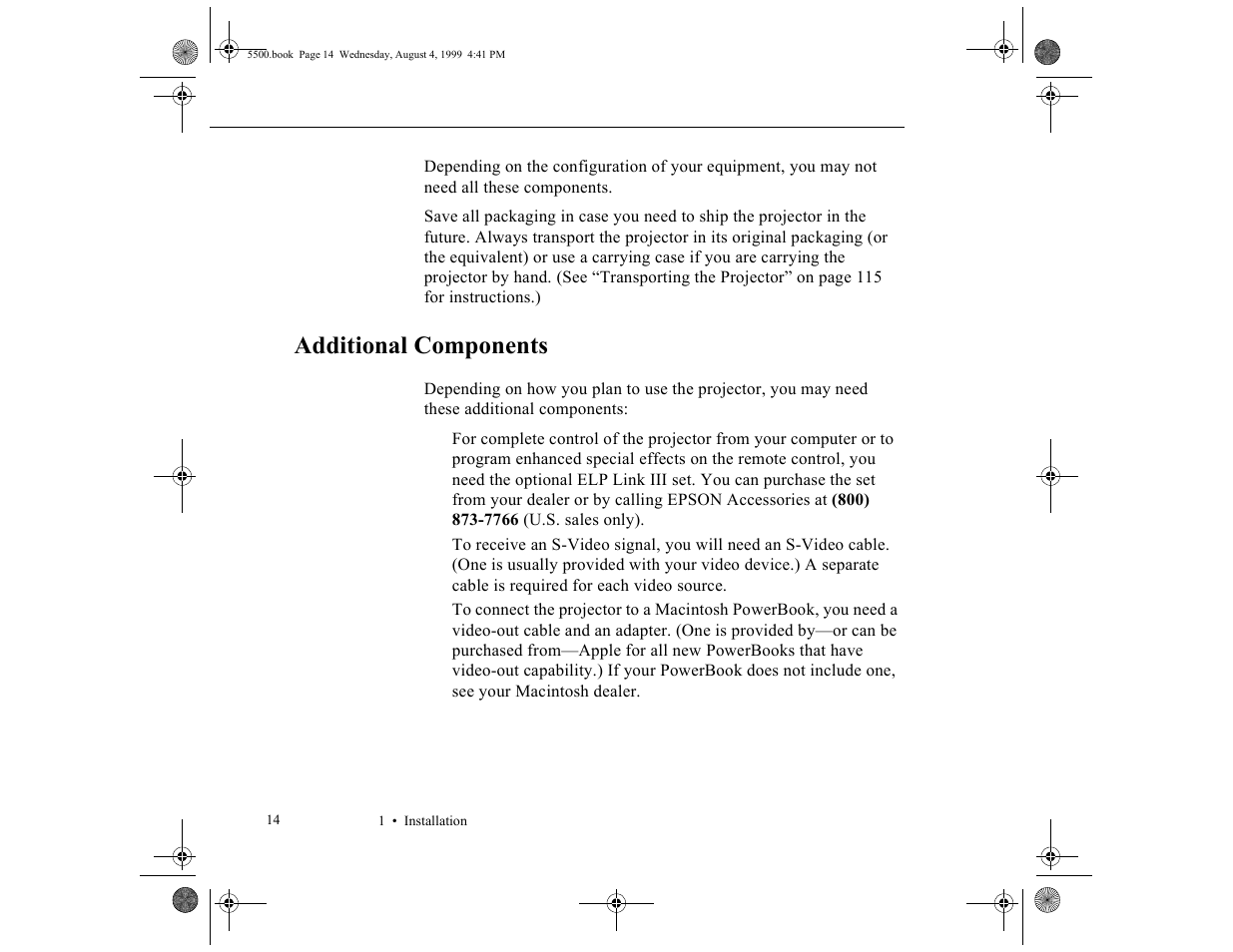 Additional components | Epson 5500C User Manual | Page 23 / 156