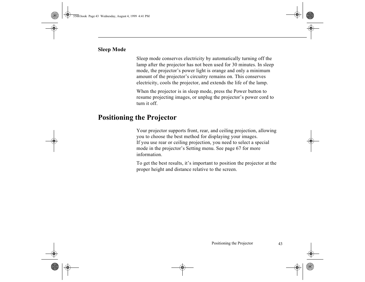 Positioning the projector | Epson 5500C User Manual | Page 52 / 156