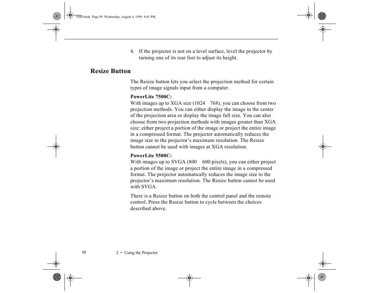 Resize button | Epson 5500C User Manual | Page 59 / 156
