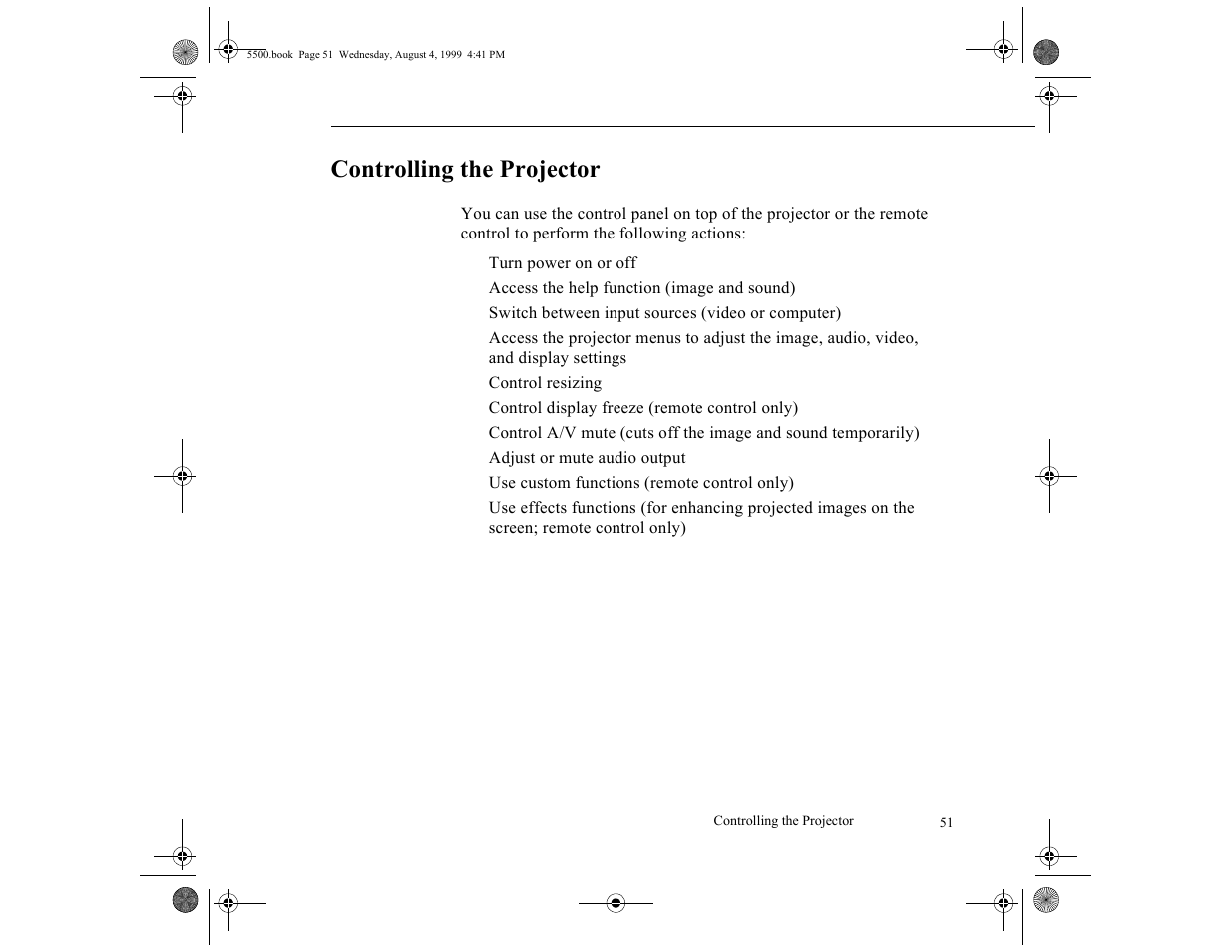 Controlling the projector | Epson 5500C User Manual | Page 60 / 156