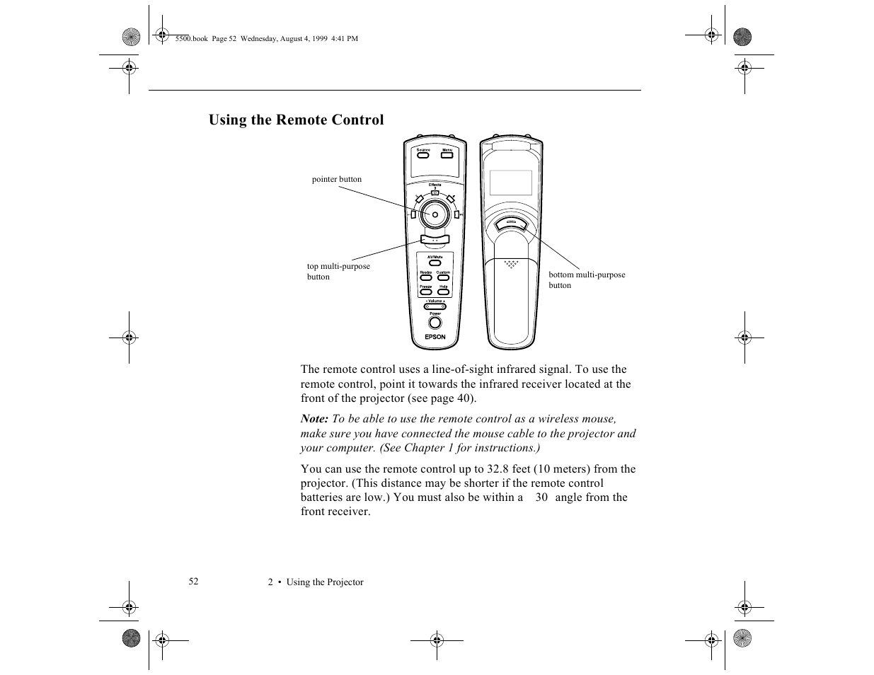 Using the remote control | Epson 5500C User Manual | Page 61 / 156