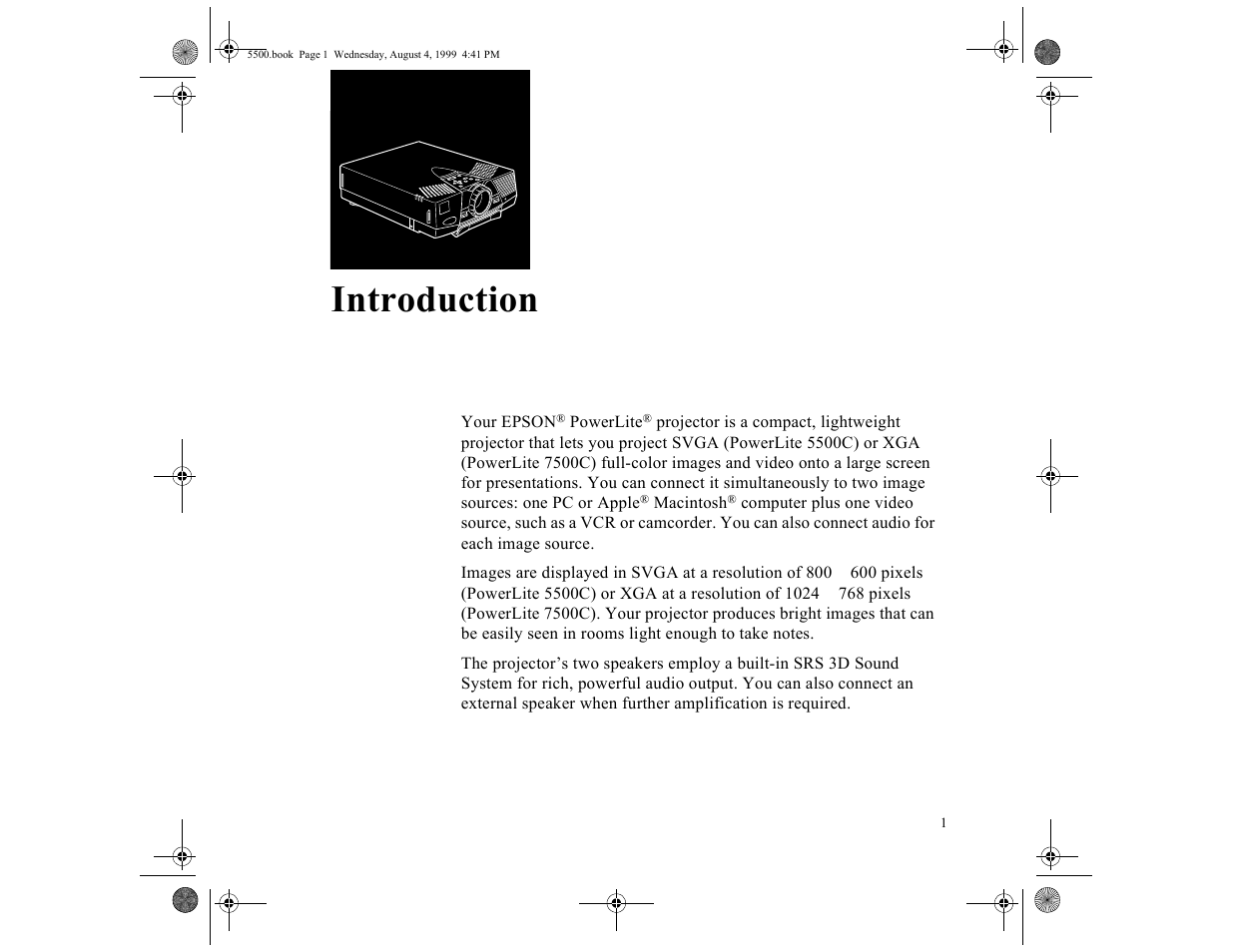 Introduction, Introduction 1 | Epson 5500C User Manual | Page 9 / 156