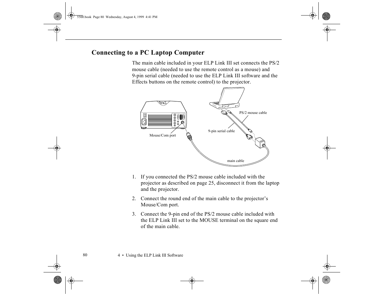 Connecting to a pc laptop computer | Epson 5500C User Manual | Page 90 / 156