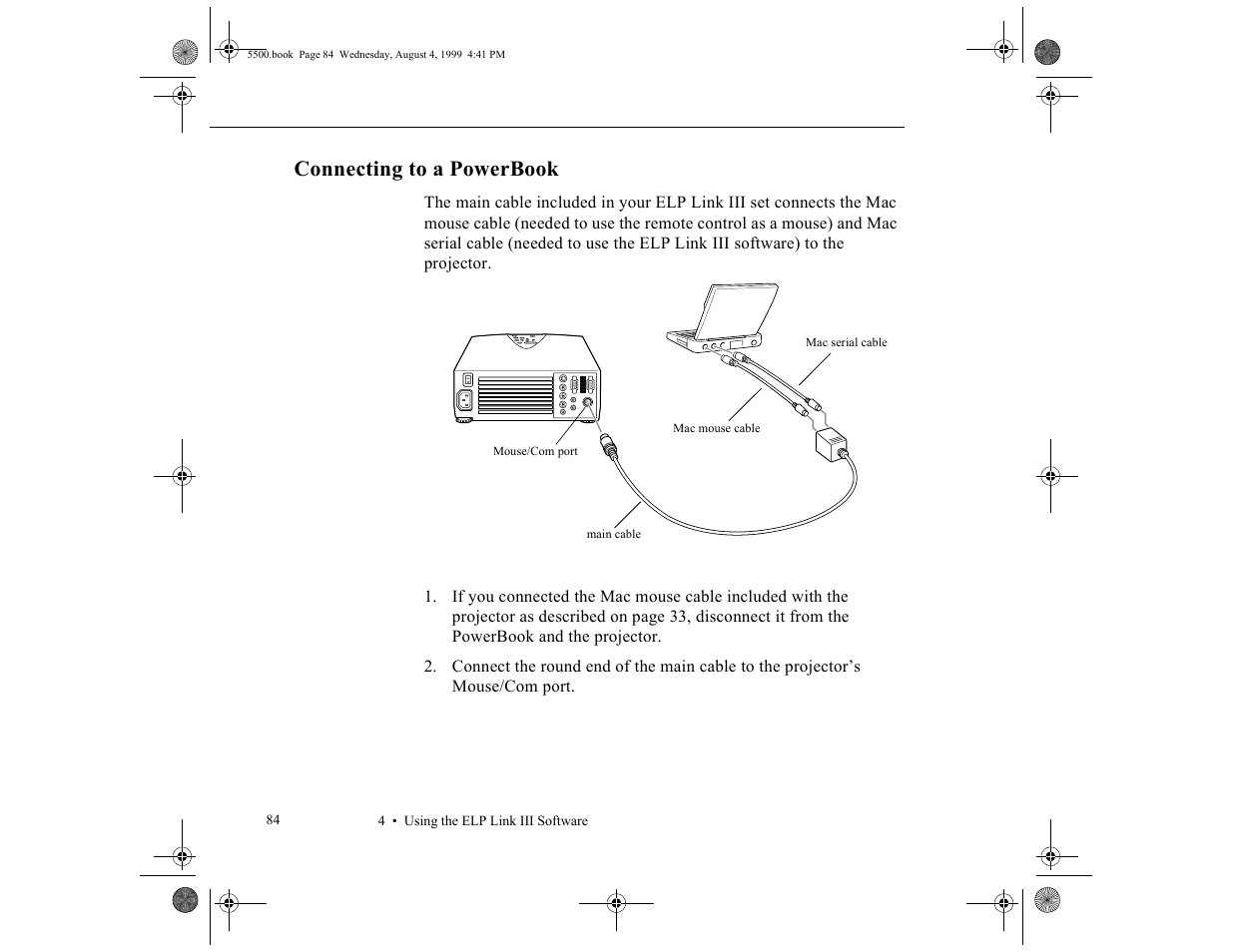 Connecting to a powerbook | Epson 5500C User Manual | Page 94 / 156