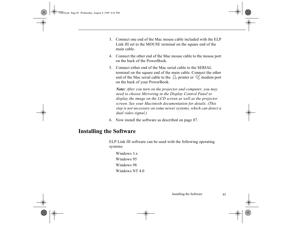 Installing the software | Epson 5500C User Manual | Page 95 / 156
