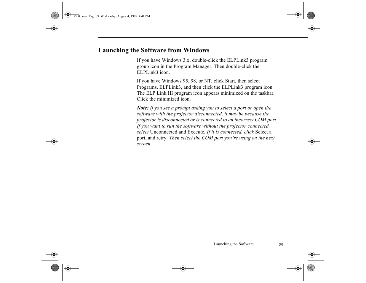 Launching the software from windows | Epson 5500C User Manual | Page 99 / 156