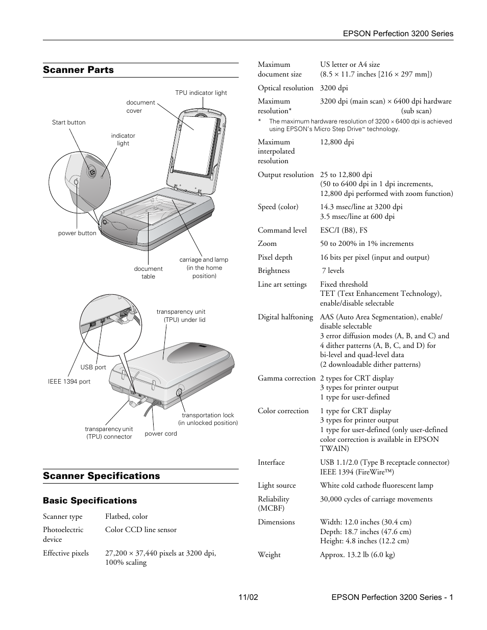 Epson Perfection 3200 Series - 1 User Manual | 6 pages