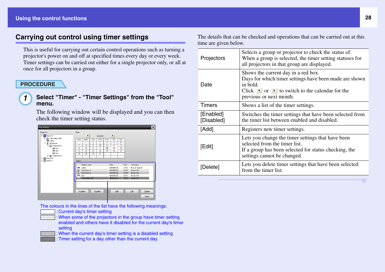 Carrying out control using timer settings | Epson V4.22 User Manual | Page 29 / 36