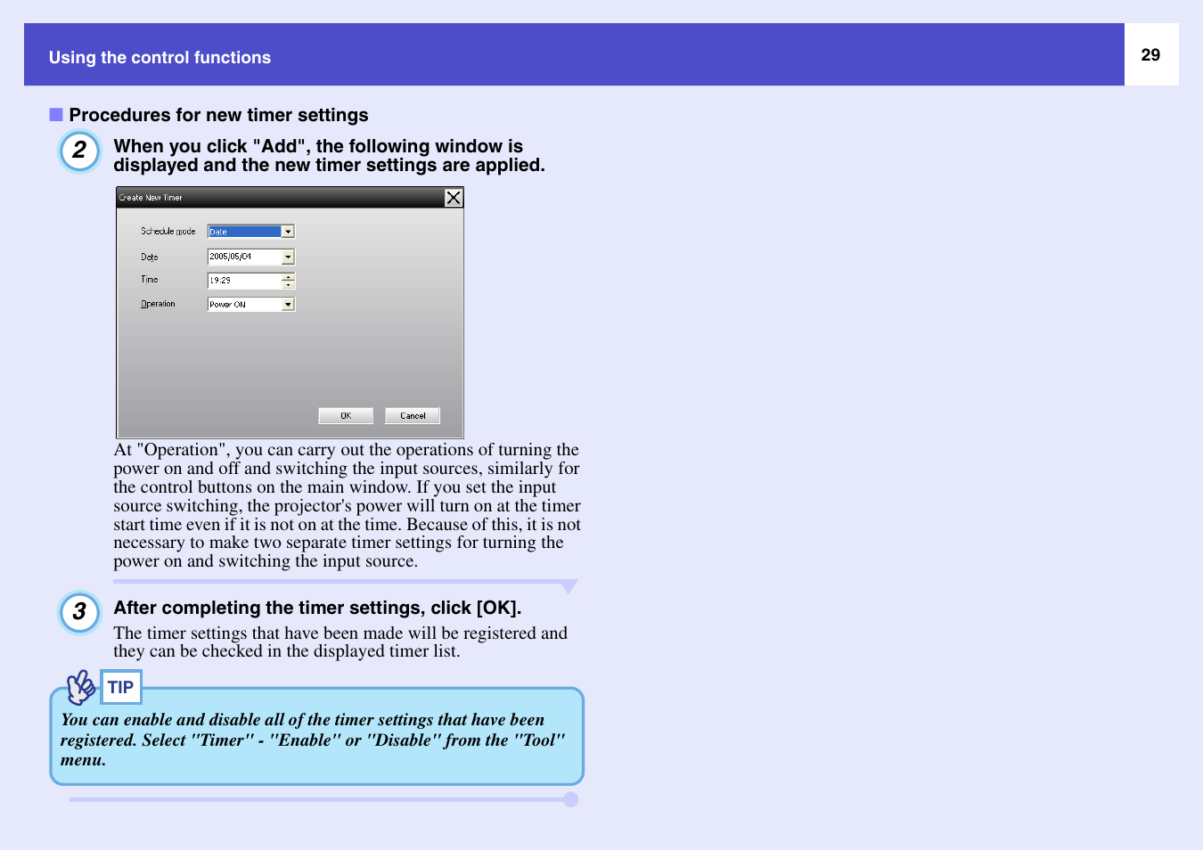 Procedures for new timer settings | Epson V4.22 User Manual | Page 30 / 36