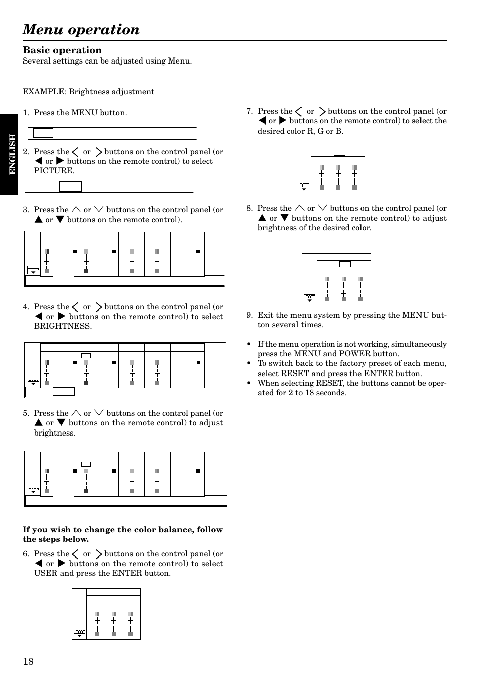 Menu operation, Basic operation, English | Epson LVP-X200A User Manual | Page 18 / 45