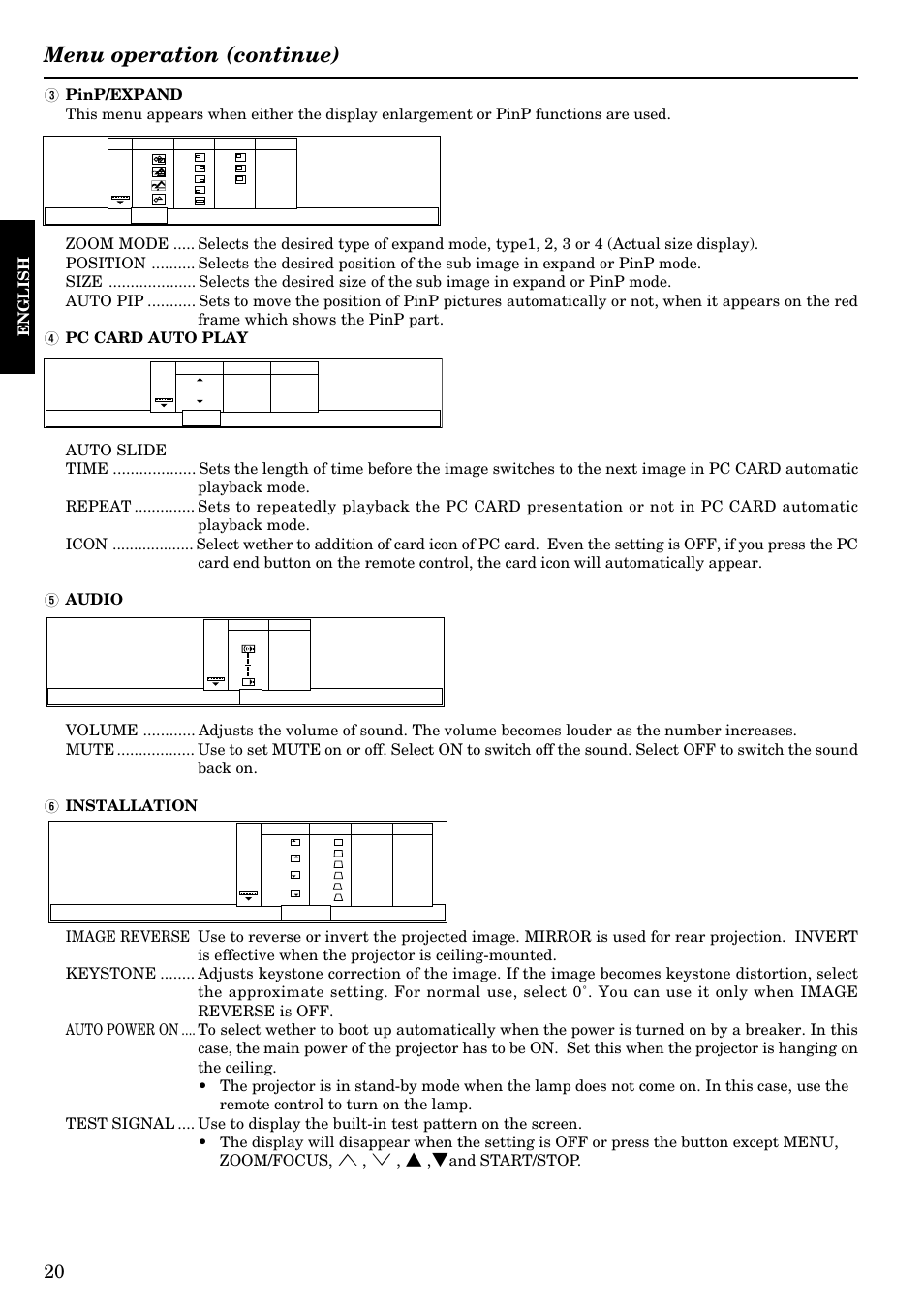 Menu operation (continue) | Epson LVP-X200A User Manual | Page 20 / 45