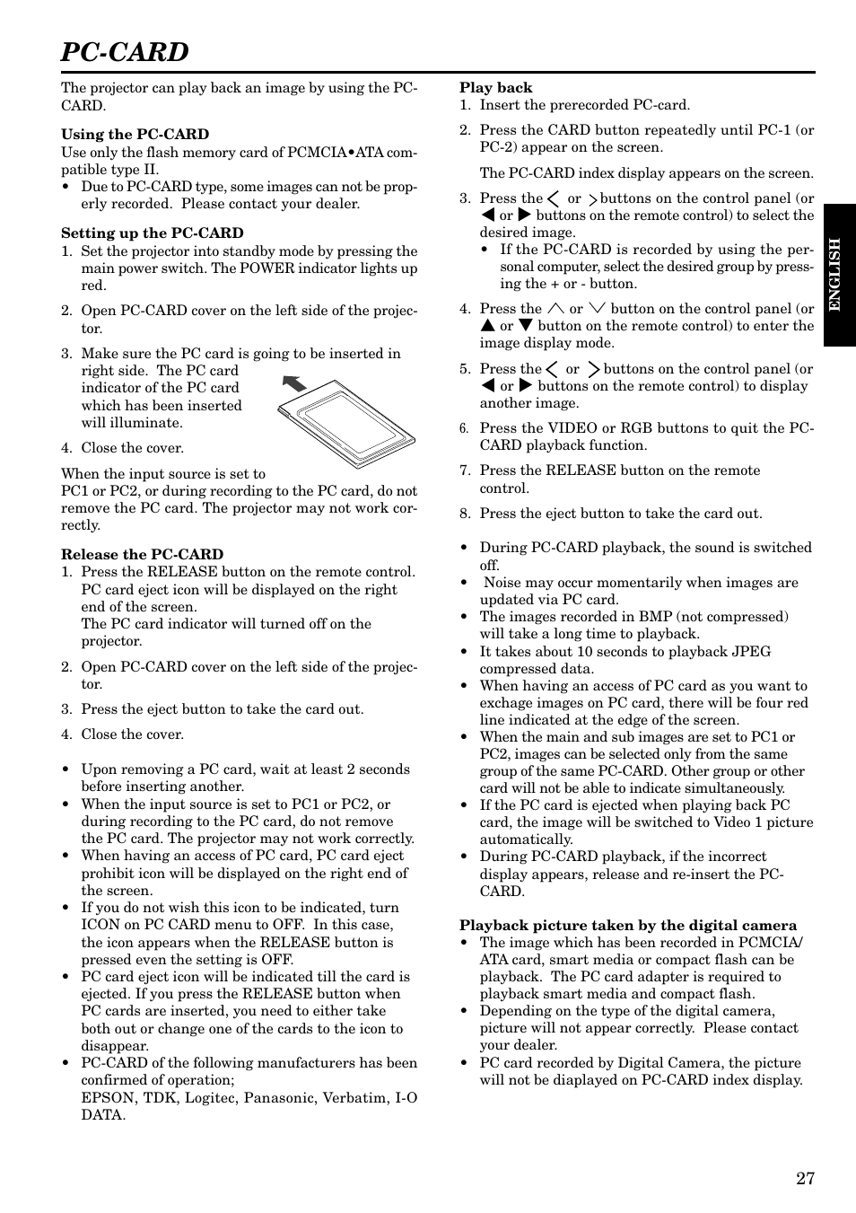 Pc-card | Epson LVP-X200A User Manual | Page 27 / 45