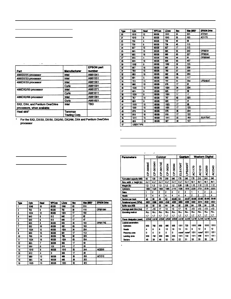 Microprocessor upgrades, Hard disk drive types, Drive option information | Epson endeavor l | Epson Computer Hardware User Manual | Page 6 / 10