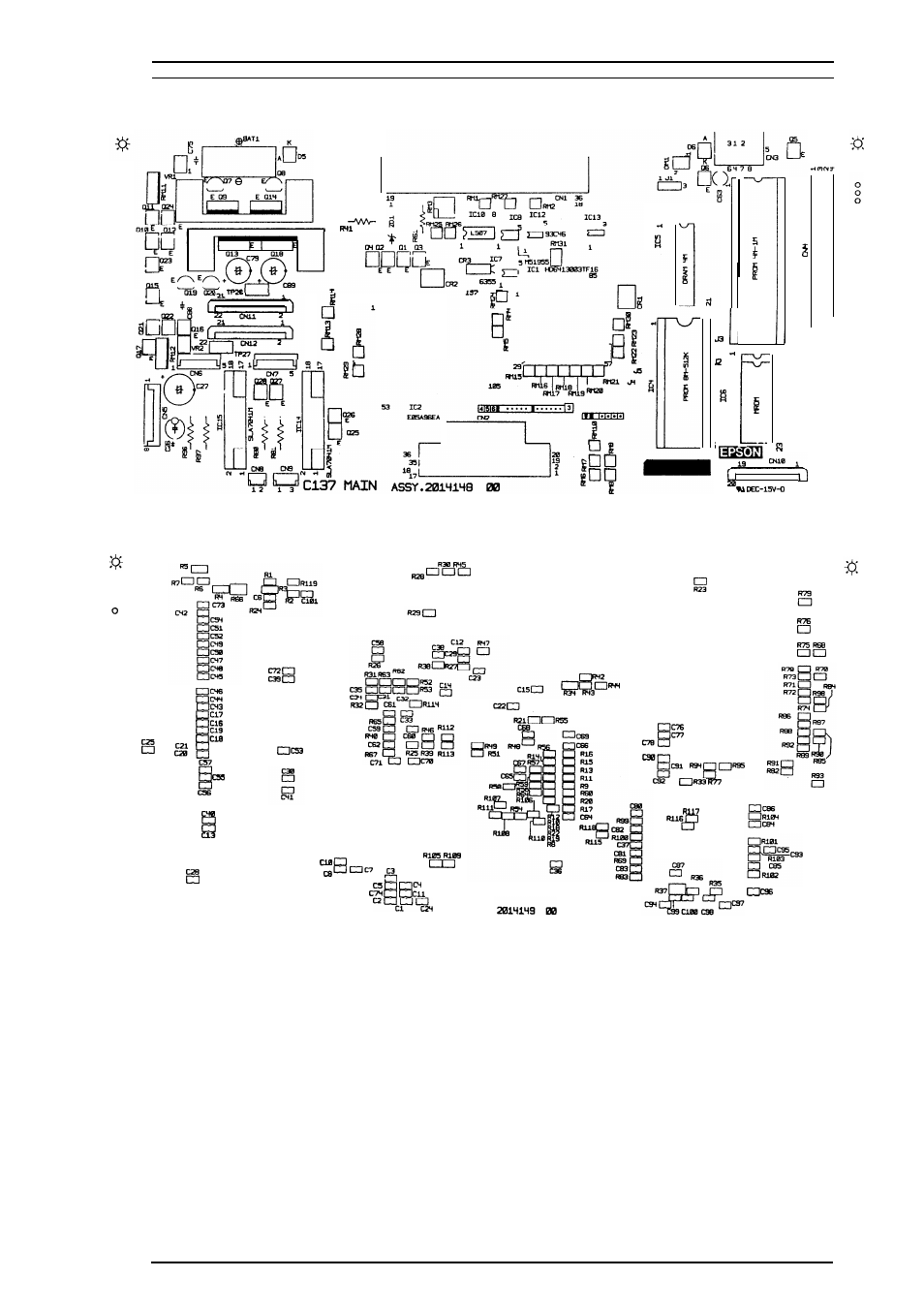 A.3 circuit board component layout, Figure a-7. c137 main board component layout, Sty/us co/or service manual appendix | A-13, Rev. a | Epson 4003353 User Manual | Page 130 / 133