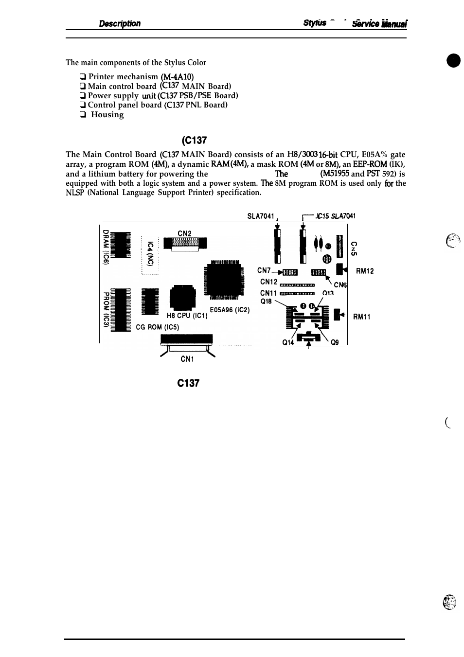 5 main components, 1 main control board main board), Ic14 | Bat 1 figure 1-9. main board component layout | Epson 4003353 User Manual | Page 26 / 133
