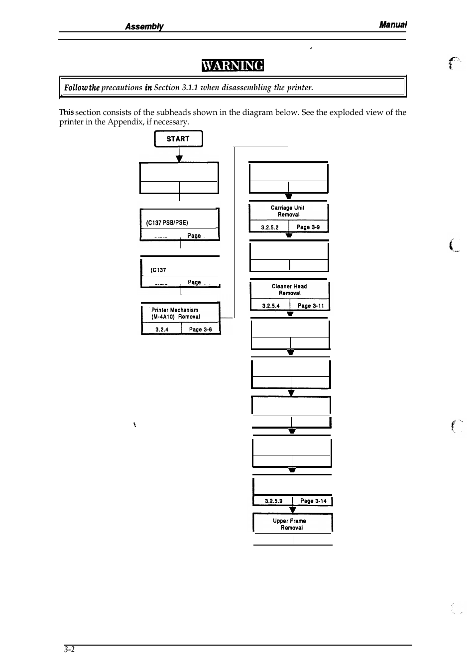 2 disassembly and assembly, Figure 3-1. disassembly flowchart, Motor removal | Epson 4003353 User Manual | Page 65 / 133