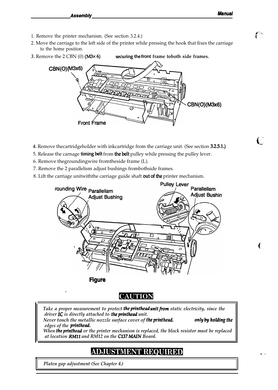 2 carriage unit removal, Figure 3-10. front frame removal, G9 3-11. carriage unit removal | Epson 4003353 User Manual | Page 73 / 133