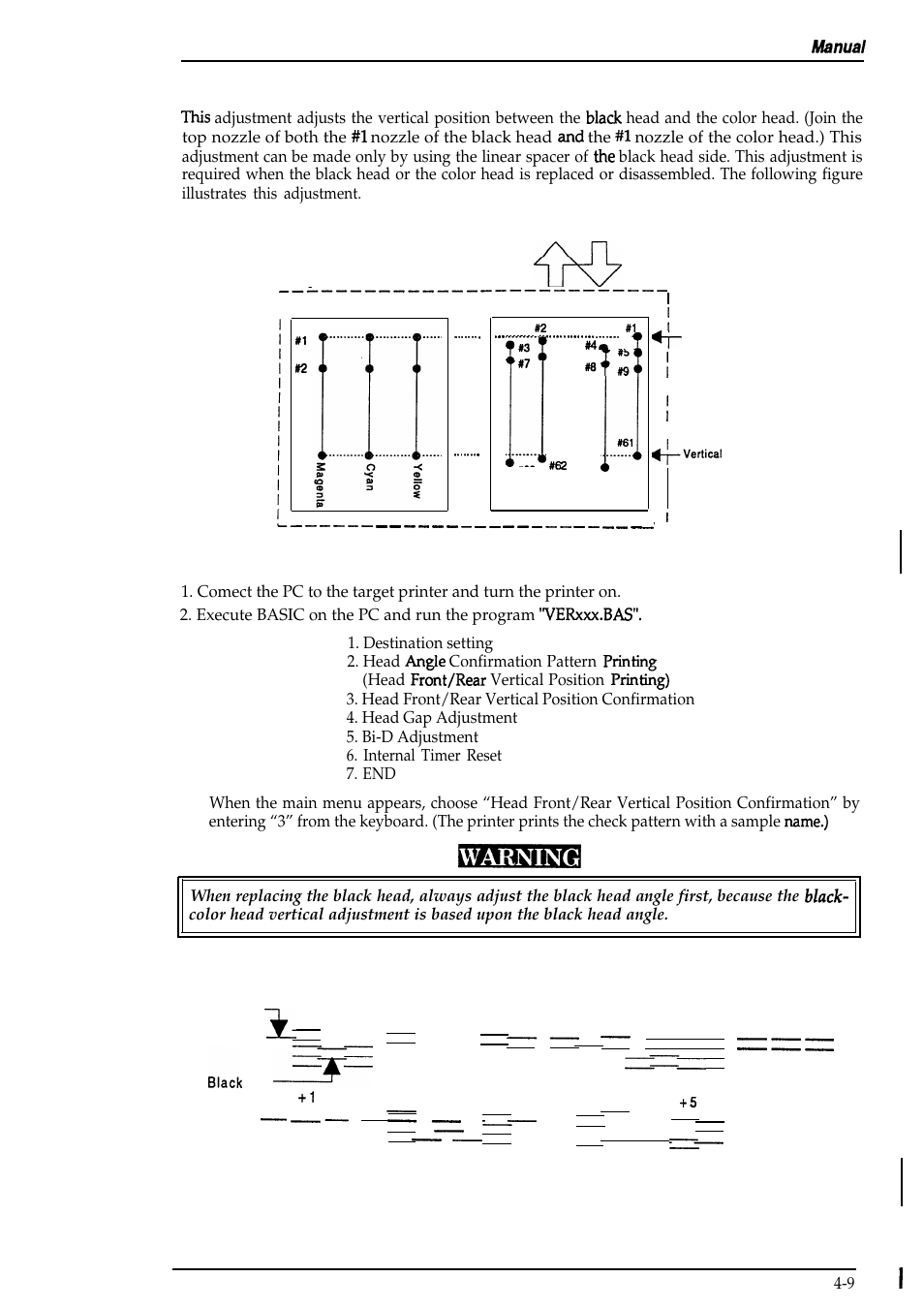 5 black - color, Figure 4-9. spacer linear selection sample, Head vertical adjustment | Figure 4-8. black-color head vertical adjust, Conception | Epson 4003353 User Manual | Page 89 / 133