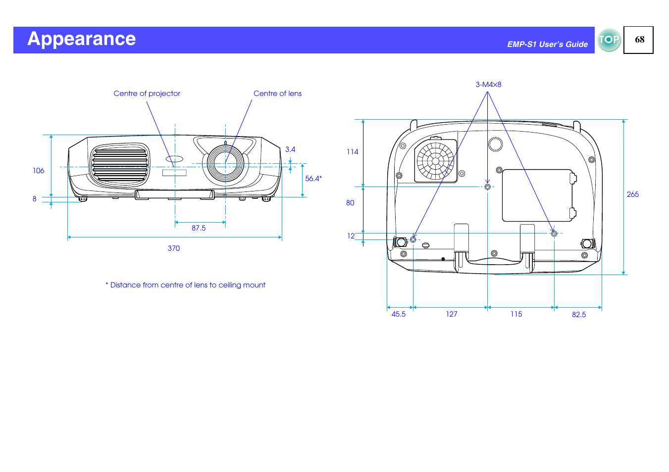Appearance | Epson 1EMP-S1 User Manual | Page 69 / 73